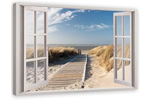 Feeby Tableau sur toile Fenêtre vue Paysage XXL 120x80 cm 1 pièce Impression sur toile Tableaux Image Photo Moderne Décoration Murale Artistique Photographie Design Cuisine Salon Chambre à coucher