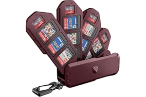 Dexnor Funda para Nintendo Switch Tarjeta de Juego, 16 Ranura de Tarjeta Estuche Juegos, Carcasa Dura Antisísmica Portátil Protección de Almacenamiento Tener 4 Capas Plegables & El Gancho - Rojo