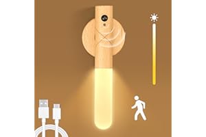 HONGNIX Luz de Pared de Madera con Sensor de Movimiento, USB Recargable Luz Nocturna Interior, 2 Modes Luz LED, Magnética, Ajustable de 3000K-6000K, Adecuados para Dormitorios, Pasillos, Escalera