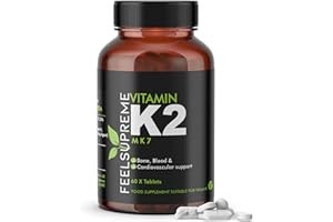FEEL SUPREME Vitamin K2 MK7 100mcg 60 High Strength Tablets 2 Months Supply| 100% Natural Vegan Friendly Supplement | Supports Bone and Heart Health
