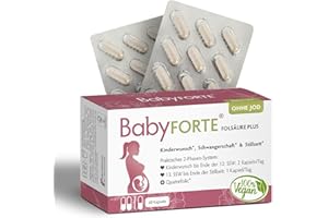 ‎BABYFORTE BabyFORTE® FolsäurePlus OHNE JOD | Schwangerschaftsvitamine ohne Jod | vegan | 60 Kapseln | Kinderwunsch Vitamine ohne Jod