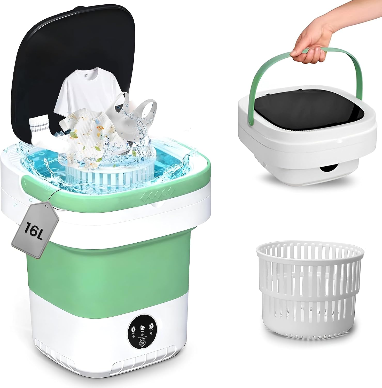 16L Portable Washing Machine - Deep Cleaning Collapsible Mini Washer Small Washing Machine with Spin Basket 3 Wash Modes Timer - Portable Clothes Washer for Travel Apartment Camping Dorm Hotel Home