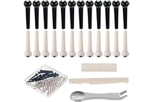 TEAAHA 24 szt. kołków do gitary akustycznej, narzędzie do usuwania pinów do gitary i kołki do gitary, nakrętka siodełka, części zamienne i akcesoria do gitary akustycznej (srebrne + czarne)