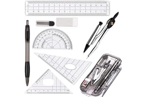 Osuter 16 pezzi Matematica Geometria Set Bussola da Disegno (Compasso Gomma Quadrato Bussola e Nucleo di Piombo) per Disegno Misurazione Modello Matematico