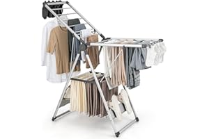 Costway Suszarka na pranie, składana, wysuwana suszarka stojąca, z regulacją wysokości, ze skrzydłami i półką na buty, suszarka na pranie do wewnątrz i na zewnątrz (standardowa)