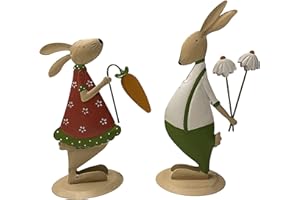 khevga Coniglietto decorativo pasquale in metallo, set da 2 pezzi, colore: verde