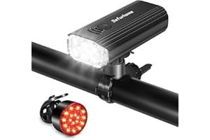Defurhome LED Bike Light Set,Rechargeable Bicycle Lights Front and Rear,Super Bright Headlight and Taillight,6000mAh Waterproof Cycling Lights,4 Light Mode Flashlight Fits Road,Mountain,Night Riding