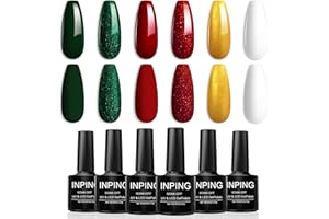 ‎INPING INPING UV Nagellack, 6 Farben Weihnachten Gel Nagellack Set, Glitzer Rot Grün Gold Schneewittchen Sparky Gelnägel Soak Off UV für DIY Nail Art Lack Maniküre Salon, Langlebig, Beauty Geschenke