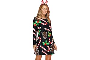 For G and PL Women's Christmas Long Sleeve A-Line Xmas Printed Party Mini Dress S-XXL
