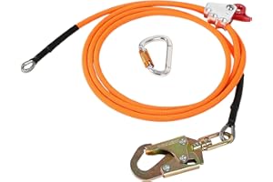 JACKFRU Stahlseilkern-Flip-Line-Kits 12mm*2,4m / 3m /3,6m, Stahlkern Lanyard mit Triple Lock-Karabiner, Verstellbares Lanyard Klettern Bergseile für Baumkletterer, Baumpfleger, Absturzsicherung (12mm*3.6M)