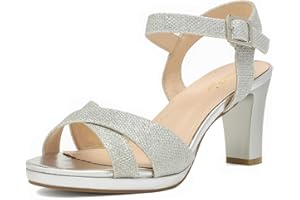 DREAM PAIRS Women’s Open Toe Ankle Strap Sparkly Strappy Chunky Heel Pump Heels ICE-1