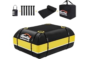 SPEUNI Car Roof Box, 15 Cubic Feet Roof Bag, 1000D Waterproof Heavy Duty Tear-Resistant Fabric, Rooftop Cargo Carrier for All Vehicle with/without Racks, Included Luggage lock, Anti-Slip Mat, 6 Door Hooks.