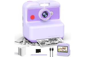 CAMCLID Macchina Fotografica Bambini Istantanea, 3,0 Pollici Fotocamera Bambini, 48MP/2,5 UHD Macchina Fotografica Istantanea con Scheda da 32 GB, Regali per Ragazze Ragazzi 3-12 Anni (Viola)