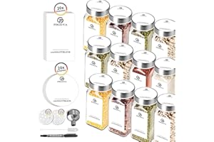 SIAZIH 12 Botes Especias Cristal, 120ml Botes para Especias Cocina con Tapas de Acero Inoxidable de Excelente Cierre, Frascos Especiarias Transparentes son el Aliado Perfecto para Hornear en la Cocina