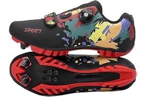 Surwin Zapatos Ciclismo Hombre y Mujer MTB, Estilo Acuarela Colorido Zapatillas de Ciclismo con 2 Tornillos y Calas Zapatos Mountain Bike Antideslizante, Hebilla Giratoria Conveniente