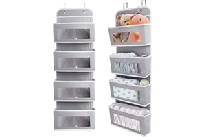 MangoKit Baby Over Door Hanging Storage,Wardrobe Organiser, Space Saving Furniture Storage for Bathroom Children's Room Nursery - Store Toys Diapers and Toiletries 4 Pocket (Light Gray)