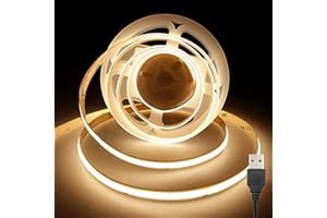 TTWAY USB COB LED Strips 2M, 5V LED Strip Lights with 320LEDs/M, CRI 90+, 8mm Width, LED Strips for TV Backlight, Mirror, Cabinet, Wardrobe, Stair, DIY Light, Home Decoration, Warm White, 3000K