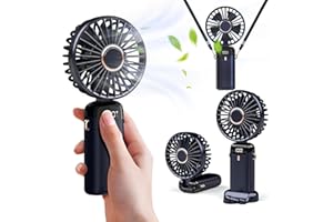 Beautyshow Wentylator ręczny, przenośny wentylator USB z 5 prędkościami, wentylator ręczny, ładowany na akumulator, składany wentylator biurkowy z wyświetlaczem LED, do domu, biura, sypialni, na