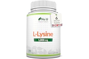 L-Lysine 1000mg High Strength - 180 Vegan Tablets - 6 Month Supply - Essential Amino Acid - Made in The UK - Nu U Nutrition