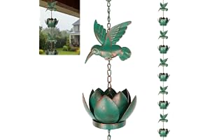 BigKing Regnkedja Kolibri Lotus för takrännor, 2,4m hängande regnkedja med krok, regnkedja, regnkedjor för takrännor utomhus, takränna dränering (Smaragdgrön)