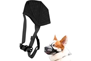 Amexo Bozal Perro Ajustable para Medianos y Grandes - Respirable con Malla Transpirable para Prevenir Ladrar, Morder y Masticar Negro (S)