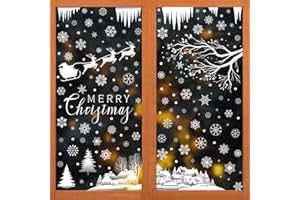 YUVKIN 180 Piezas Adhesivos Navideños para Ventanas, Reutilizables Decoración de Ventanas, PVC Copos de Nieve Pegatinas con Casas, Decoración de Invierno y Navidad (Blanco)