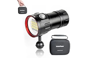 LetonPower B15 Lampe de poche de plongée, 8000Lumens Super Bright Underwater 80m Video Light, Scuba Dive Light, High Frequency use for Outdoor Under Water Sports