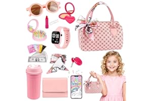 Jonuin Play Purse for Little Girls, 32PCS Toddler Purse with Pretend Makeup Kit, Pretend Play Toy Purses with Handbag, Phone, Watch, Water Bottle, Fun Makeup and Role Playing Toy Gift for Kids Girls