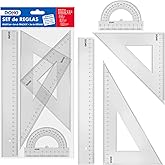 Dohe - School Ruler Pack - 30 cm Ruler, Square, Cardboard and Protractor of Angles, School Supplies