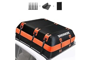 SNDMOR Bolsa de Techo,21 pies cúbicos de Equipaje de Techo Impermeable, Adecuada para Todos los vehículos con/sin portaequipajes, Incluye Alfombra Antideslizante+6 Correas de Refuerzo (Naranja)