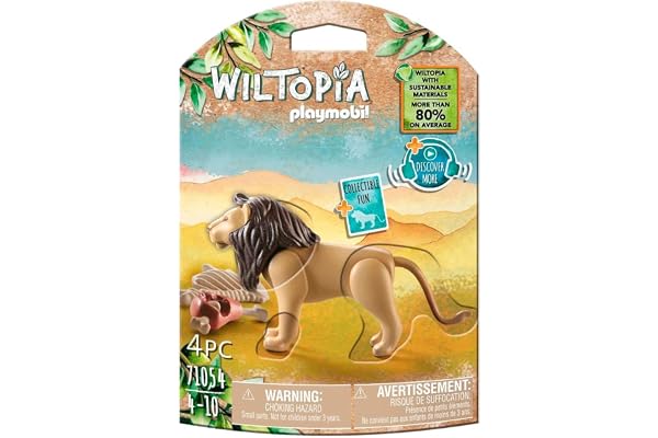 Playmobil 71054 Lion - Wiltopia - Carte d'animaux à Collectionner - Gamme Wiltopia avec Plus de 80% de matériaux recyclés ou biosourcés en Moyenne - Dès 4 Ans