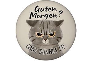 ‎SPEECHEESE Morgenmuffel Katze Magnet rund mit Spruch Guten Morgen - Ganz dünnes EIS Ideal für Kaffee-liebende Kollegen im Büro Witziger sarkastischer Magnet für genervte Morgenmuffel