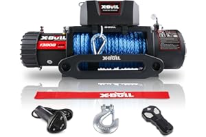EASY4STRAPS XBULL Electric Winch 28m*10mm 13000Lb / 6125Kg 12V nylon rope double remote control car electric winch Including Heavy duty hook, Mounting Plate & Wireless Remotes…