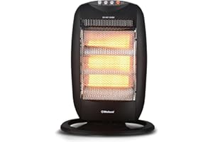 Belaco Portable Halogen Heater 1200W Low Energy Electric Heater with 3 Heat Levels and 90° Oscillating Function, Compact Portable Heater for Home and Office.