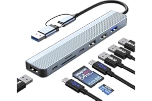OBLLEMN 8-IN-2 USB C Hub, USB C Hub 3.0, Multiport Adapter mit SD&TF Kartenleser, USB 3.0&USB 2.0 Ports, USB-C Anschluss, USB Typ C Hub für MacBook Air/Pro, Galaxy, iPad, Windows usw