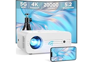 AKIYO Mini Projector 4K, 2025 Upgraded 20000 Lumen WiFi6 Bluetooth5.2 Projector, Portable Projectors Full HD 1080P, 300" Home Cinema Projectors, Compatible with TV Stick/HDMI/USB(Tripod Included)