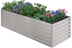 UDPATIO Aiuola rialzata in metallo, 240 x 60 x 90 cm, in alluminio zincato, per giardino e balcone, 1296 l, per la coltivazione di verdure, fiori e frutta, argento