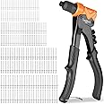 Rivet Gun, Towallmark Pop Rivet Gun Kit with 200pcs Rivets, 4-in-1 Heavy Duty River Gun Tool/Rivet Gun Kit, 3/32 inch, 1/8 inch, 5/32 inch, 3/16 inch 4 Replaceable Nozzle for Metal, Plastic, Leather