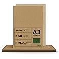 Papier Kraft 225g/m² Format A3 - Lot De 50 Feuilles - Carton Brun Recyclé FSC - Pour Créations, Emballage, Faire-part