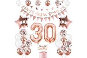 FEYG 30th Birthday Decoration for Women, Rose Gold 30th Birthday Decorations, 30th Birthday Balloons with Happy 30th Birthday Banner Cake Toppers Triangle Flag Number 30 Balloons for Birthday Decorations