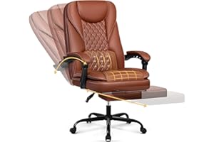 DoChair Silla Oficina ergonómica Silla Escritorio hasta 140°con Reposapiés Reposacabezas Función Mecedora Silla Giratoria Imitación Cuero 150kg, Marrón