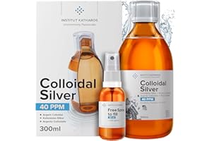 INSTITUT KATHAROS Argent Colloïdal 300 ml - 40 PPM - Bouchon Doseur et Spray 30ml à Remplir - Fabriqué en France