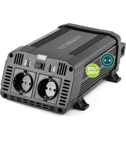 goobay 52767 Inverter 12V DC to 230V AC 300W/Car Voltage Converter with 1x AC Socket and 1x 5V USB Output (2100mA)/Power Inverter Battery Clips & Cigarette Lighter Adapter, Black