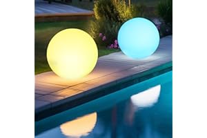 AIMOSEN 2PCS RGB Lampe Solaire LED pour Jardin, 30 cm Lampe Boule Solaire avec Télécommande, Lumineuse Solaire 16 couleurs , Lampe Boule IP66 Étanche Rechargeable 1200 mAh Type-C pour Pelouse Cour patio Étang