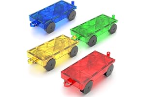 OBAKAER Magnetic Tiles Cars Building Blocks Set for Kids Toys: 4pcs Magnet Tiles Cars Construction Set Magnet Blocks Truck Kit Toy for Toddler Ages 3-5 4-8 5-7, Toys Gifts for 3+ Year Old Boys & Girls