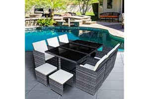 Panana 10 Seater Rattan Garden Furniture Set Dining Table and Chairs Stools Set Outdoor Patio and Conservatory Mixed Grey