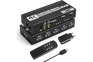 Tendak HDMI Matrix 3x2, 4K@60Hz Przełącznik matrycowy HDMI 3 wejścia 2 wyjścia + Optyczny Spdif & 3,5mm Stereo Audio Extractor Splitter Obsługuje HDCP 2.2 HDR 3D z pilotem IR