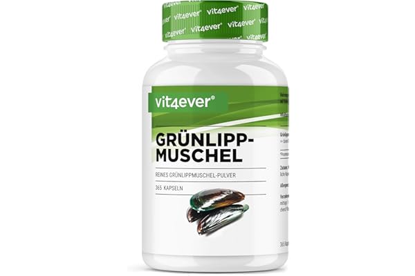 Moules aux Orles Verts - 365 capsules de 600 mg - Avec Glycosaminoglycanes - Extrait Hautement Dosé - 100% Poudre de Moules aux Orles Verts de Nouvelle-Zélande, sans Additifs.