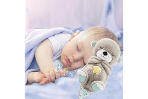 Yarrie Schlummer Otter mit Herzschlag Musik Licht, Otter Kuscheltier Mit Atemübungen und Musik, Spieluhr, Plüschtier Baby Einschlafhilfe, Neugeborenes Baby Geschenk (Brown-Grey)
