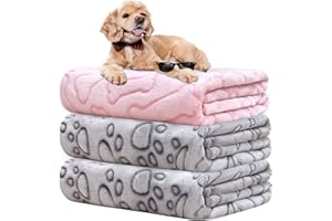 Rezutan Dog Blankets, Puppy Blankets, Dog Blankets Washable, Flannel Throws for Dog Cat, Fleece Dog Blanket for Sofa, Bed, Car Seat, 3 Pack(2 Grey+1 Pink), 110x80cm